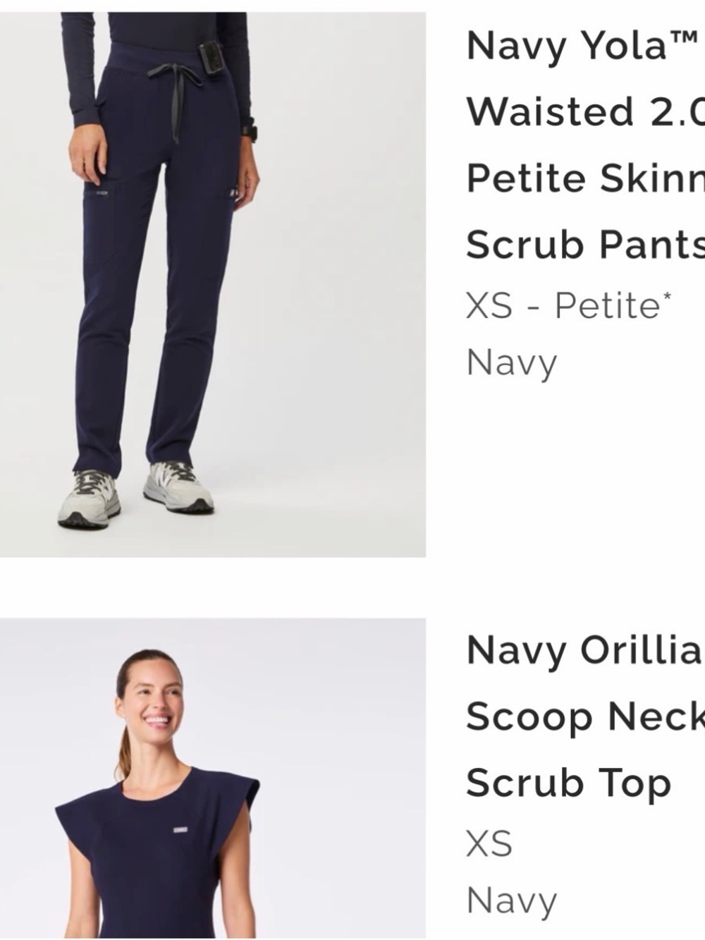 Figs Navy Petite Skinny Scrub Pants and top size XS for both